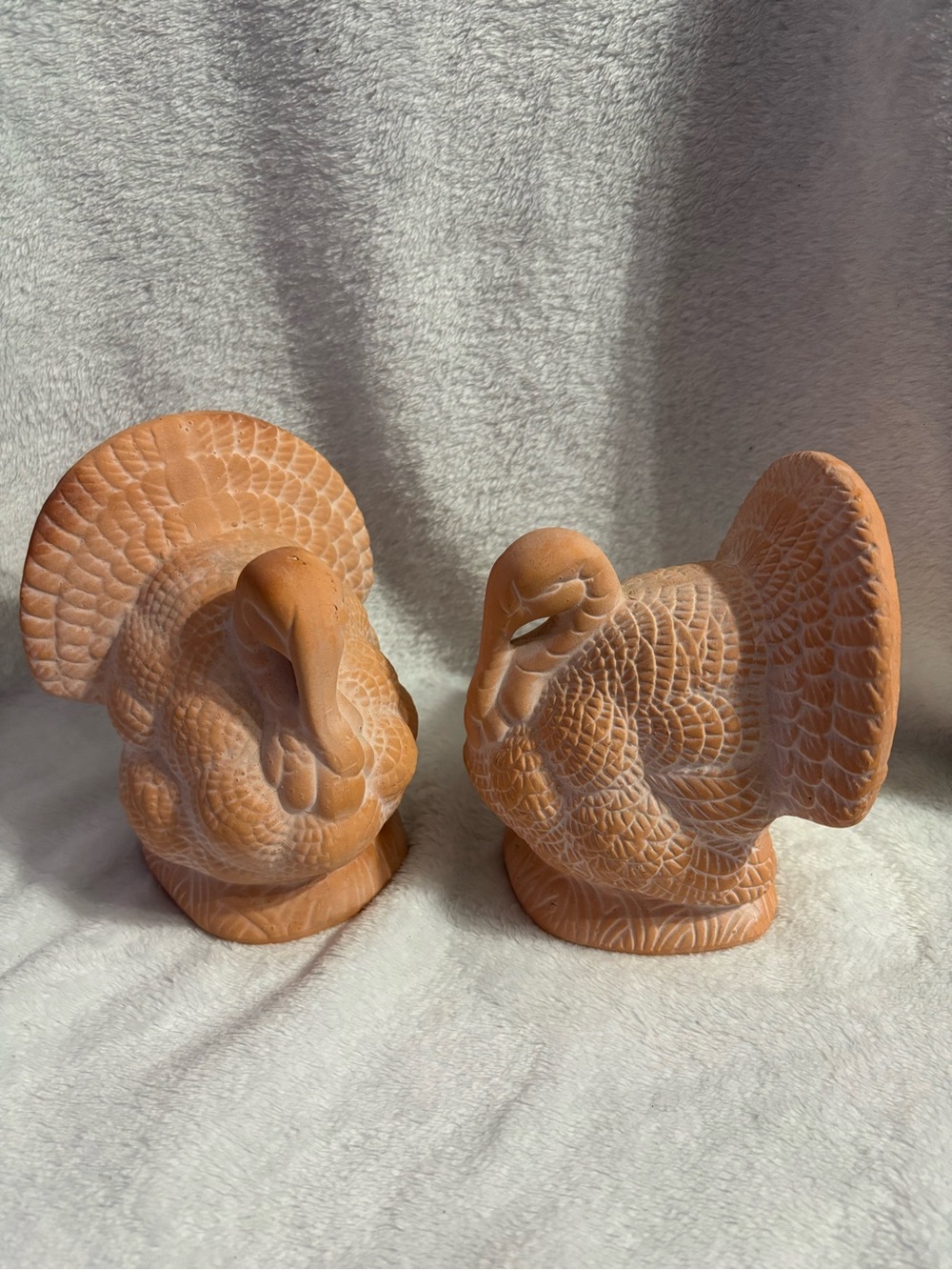 Terracotta-Colored Turkey Figurines - Pair